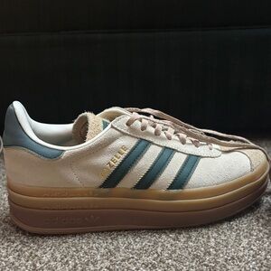 Adidas Gazelle Shoes in Cream and Dark Green